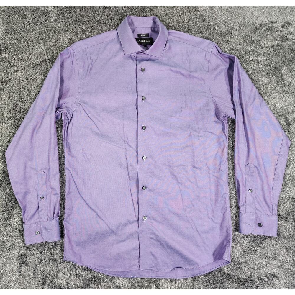 Awearness Kenneth Cole Dress Shirt Mens 16 Purple Solid Non Iron Slim Fit LS